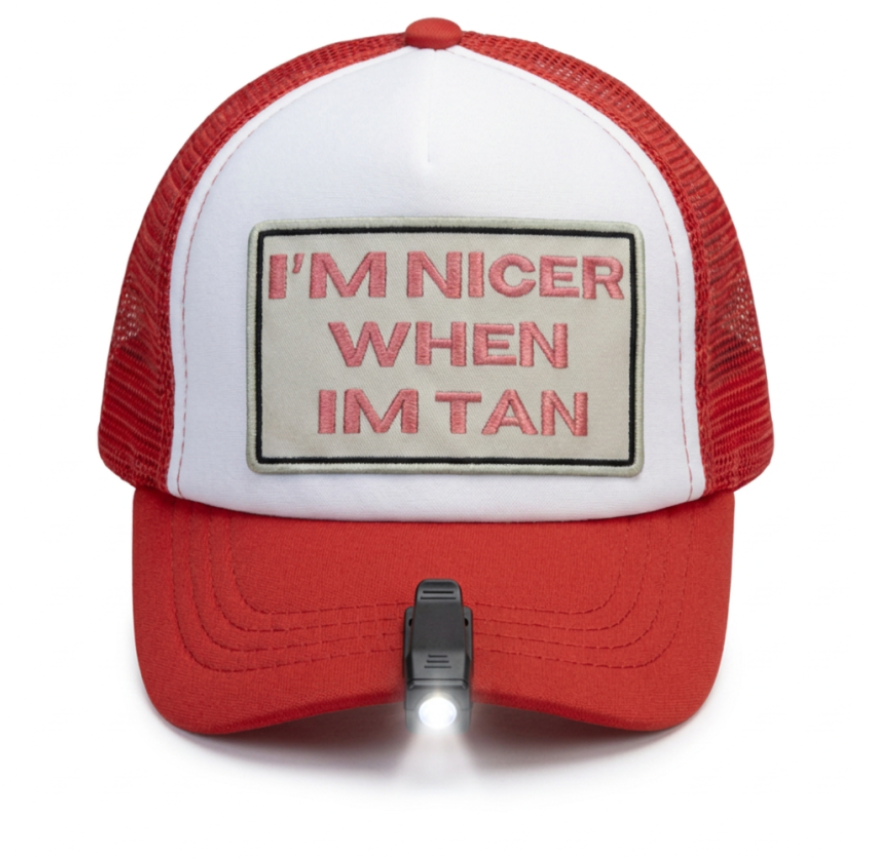 GlowSet “I’m Nicer When I’m Tan” Trucker Hat + LED Clip-On Light Bundle